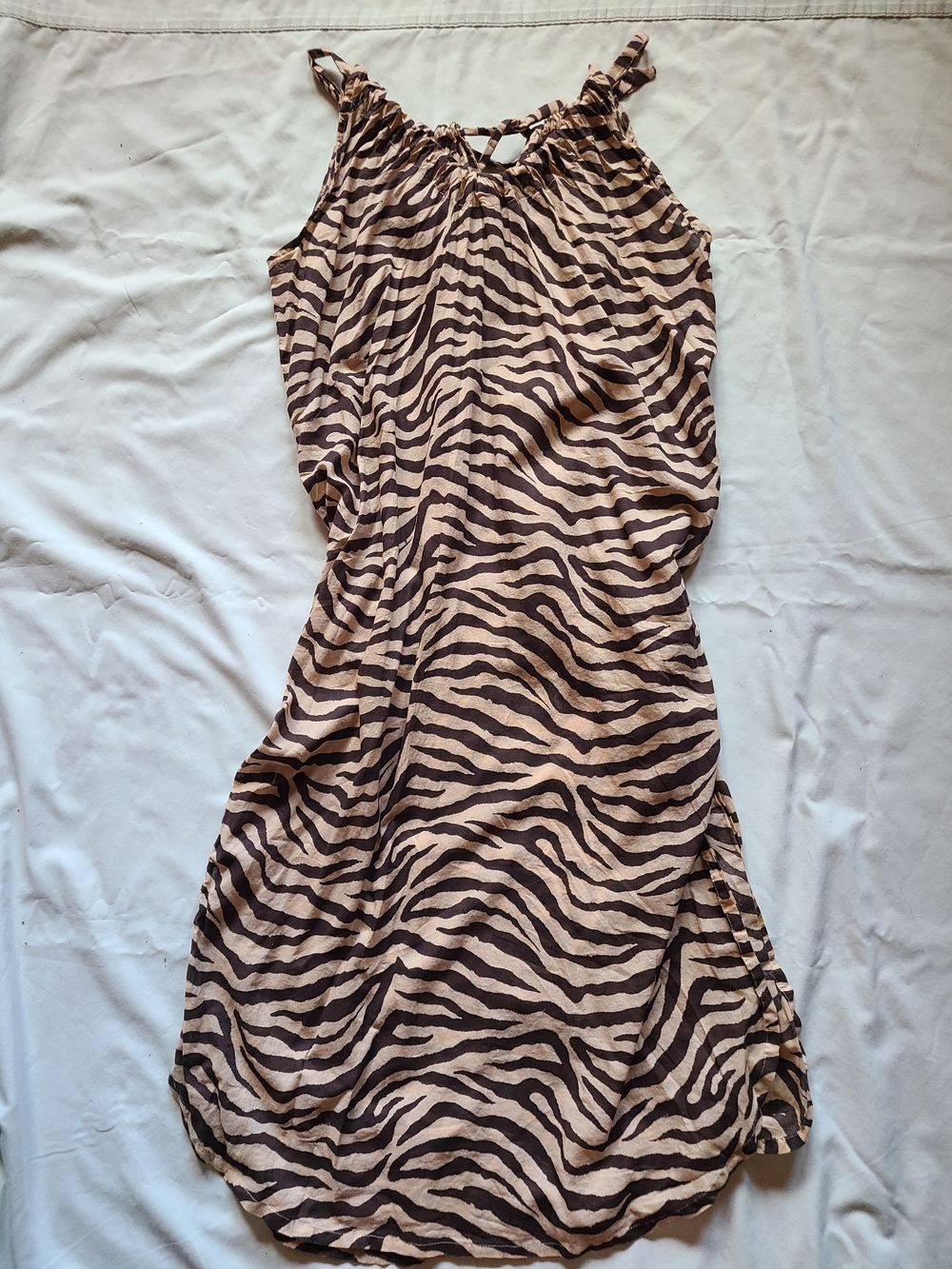 J Crew~Swingy 100% cotton-voile beach dress in brown & tan zebra stripe~Size M